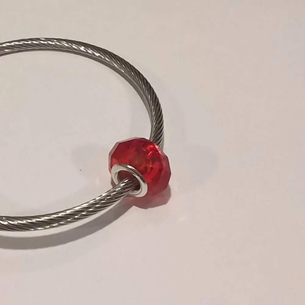 Silver Red Faceted Charm‎ for Pandora Style Bracelet